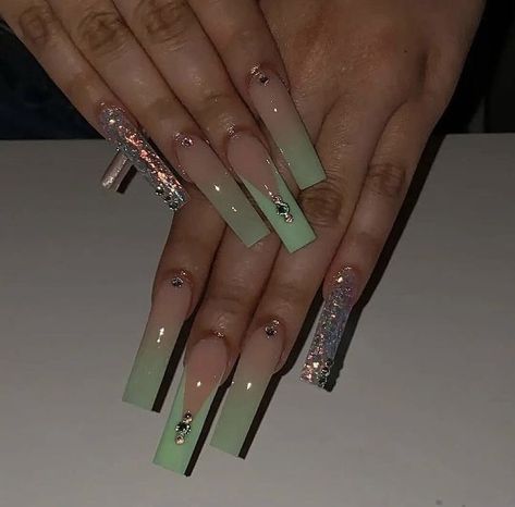 Mint Green Nails, Mint Nails, Nails Collection, Green Acrylic Nails, Nails Gel Nails, Colored Acrylic Nails, Cute Acrylic Nail Designs, Long Acrylic Nails Coffin, Unique Acrylic Nails