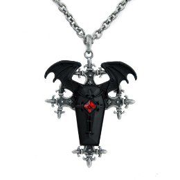 Gothic Bat Wings and  Vampire Coffin Necklace Coffin Necklace, Vampire Coffin, Dark Angel Wings, Gothic 1, Accessories Gothic, Vampire Jewelry, Red Stone Necklace, Goth Stuff, Bat Jewelry