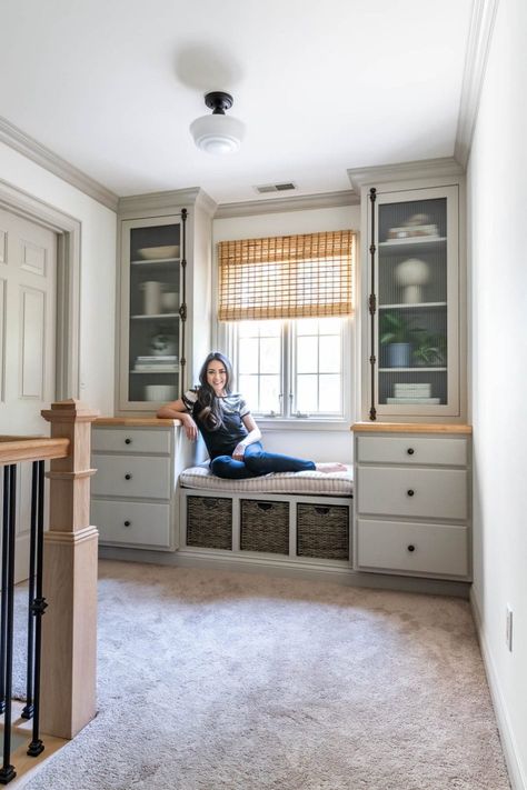 DIY Built-In Bookcases, Cabinets, and Window Bench Custom Window Seat With Storage, Built In Around A Window, Built Ins Around Radiator, Built Ins Around Window, Daisy Activities, Bench Shelf, Built In Window Seat, Window Seat Design, Window Bench