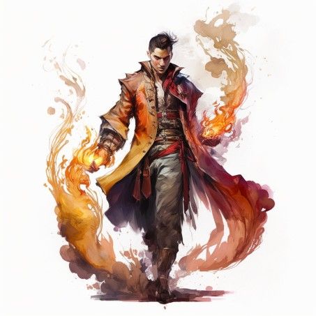 Fire Mage Male Character Design, Pyromancer Character Design, Autumn Eladrin Male, Fire Mage Art, Fire Elemental Male, Fire Pirate, Forge Cleric, Fire Wizard, Fantasy Magician