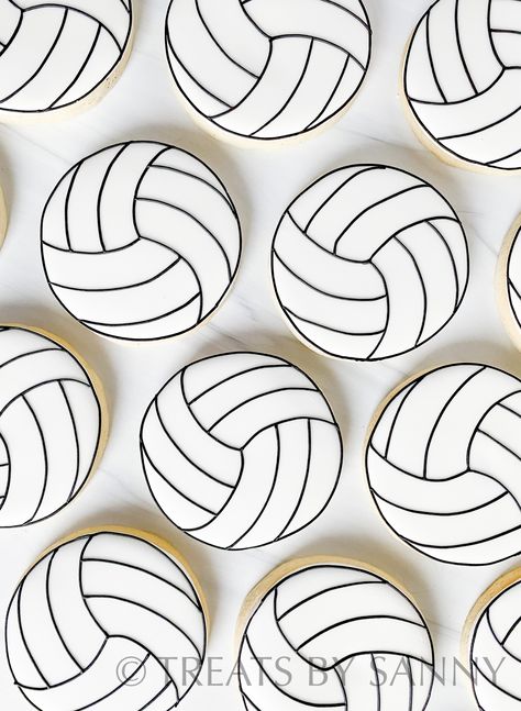 Volleyball Dessert Ideas, Volleyball Cookies Ideas, Volleyball Royal Icing Cookies, Volleyball Decorated Cookies, Volleyball Sugar Cookies Decorated, Volleyball Cookies Royal Icing, Volleyball Themed Party, Volleyball Desserts, Volleyball Cake Pops