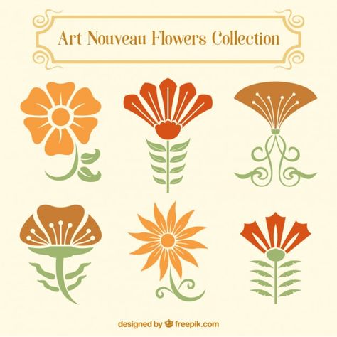 Art Nouveau Flowers Illustration, Fiori Art Deco, Art Deco Vector, Fleurs Art Nouveau, Nouveau Flowers, Motifs Art Nouveau, Nouveau Tattoo, Art Deco Flower, Art Nouveau Illustration