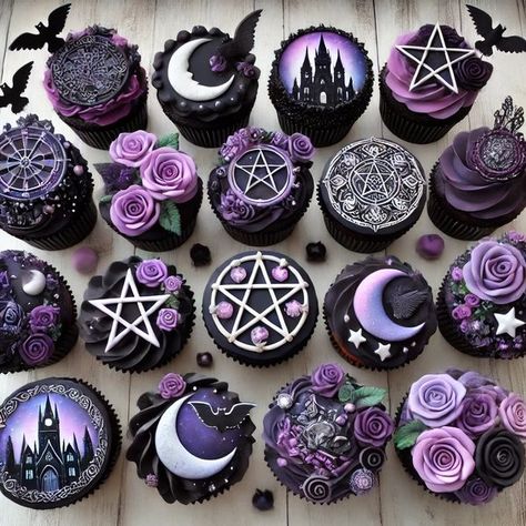 Goth Cupcakes, Gothic Cupcakes, Black And Purple Wedding Theme, Goth Cake, Black And Purple Wedding, Cupcakes Purple, Goth Cakes, Gothic Cake, Dark Wedding Theme