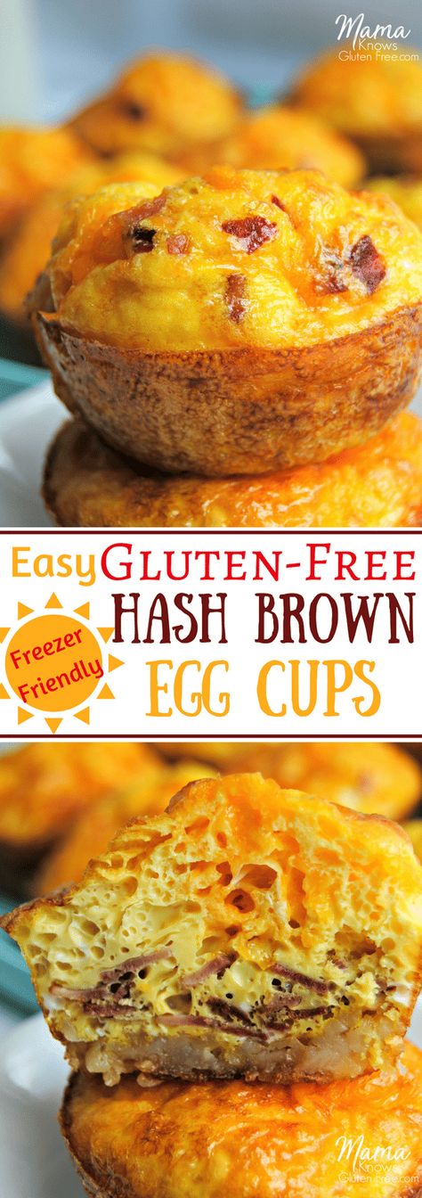 Easy-peasy make ahead Hash Brown Egg cups are a perfect grab-a-go-breakfast. Egg cups are super easy to make and you can customize them by adding your favorite omelet style fillings. The addition of a tater tot crust packs a big breakfast taste into a muffin sized cup. #glutenfreerecipes Gluten Free Grab And Go Breakfast, Hash Brown Egg Cups, Wheat Allergy, Brown Egg, Egg Cups Breakfast, Gf Breakfast, Healthy Breakfast Muffins, Dairy Free Breakfasts, Hashbrown Recipes