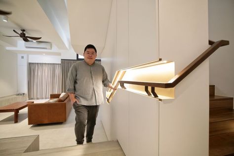 Creating elder-friendly spaces: Couple installed continuous handrail, home lift in three-storey house, Home & Design News & Top Stories - The Straits Times Elder Home Design, Elder Friendly Home, Elderly Interior Design, Elderly Friendly Home, Universal Design Homes, Elderly Friendly Design, Elderly Furniture Design, Elderly Bedroom Design, Elderly House Design