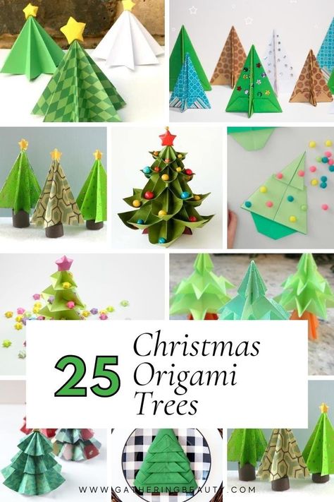 Origami Door Decoration, Origami Christmas Tree Decorations, Origami Christmas Ornaments Tutorial, Simple Christmas Origami, Origami Pine Tree, Diy Paper Christmas Tree Decorations, Origami Christmas Tree Tutorial, Paper Xmas Trees Craft Ideas, International Christmas Decorations