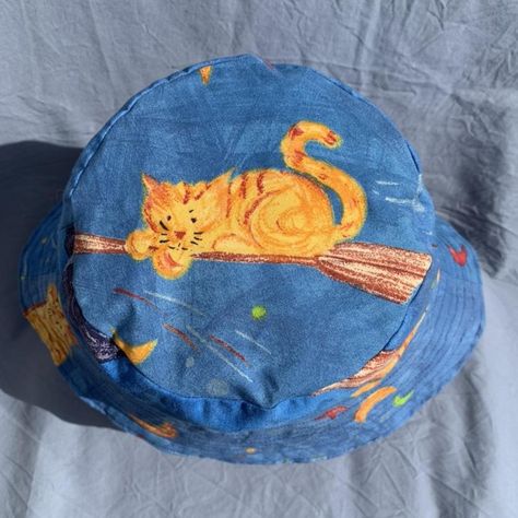 Look what I just found on Depop 👀 Cat Bucket Hat, Blue Wizard, Wizard Cat, Magic Cat, Mail Gifts, Hat Handmade, Cat Themed, Cat Theme, Sun Hat