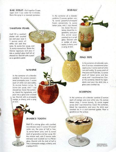 1950s Cocktails, Vintage Cocktails, Fresh Fruit Recipes, Tiki Tiki, Tiki Drinks, Tiki Cocktails, Drink Bar, Vintage Tiki, Rum Cocktails