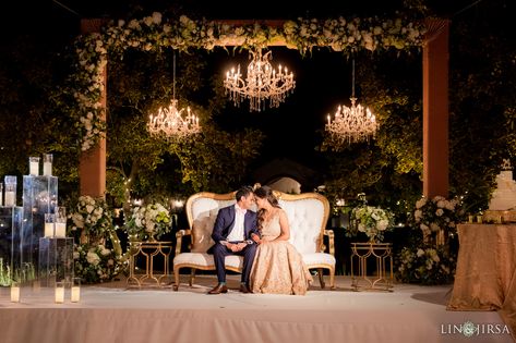 Bride And Groom Sitting, Indian Wedding Stage, Hummingbird Nest Ranch Wedding, Hummingbird Nest Ranch, Reception Stage Decor, Hummingbird Nest, Wedding Stage Backdrop, Wedding Hall Decorations, Reception Backdrop