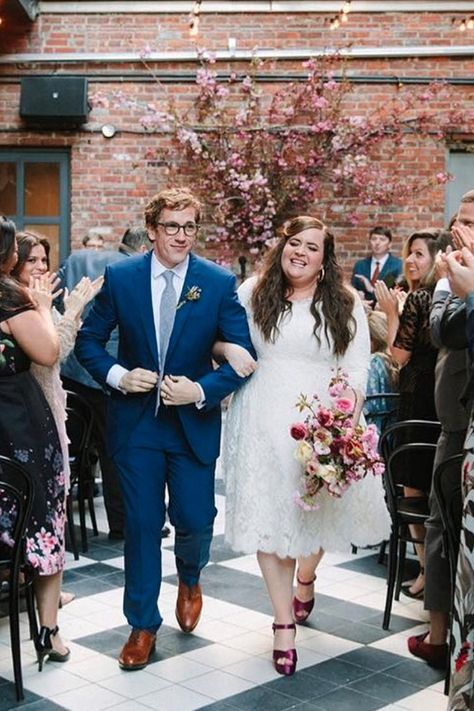 SNL's Aidy Bryant Marries Longtime Boyfriend Conner O'Malley — See the Sweet Photo! Aidy Bryant, Surprise Wedding, Brooklyn Wedding, Artistic Wedding, Classic Wedding Dress, Star Wedding, Colored Wedding Dresses, Saturday Night Live, Snl