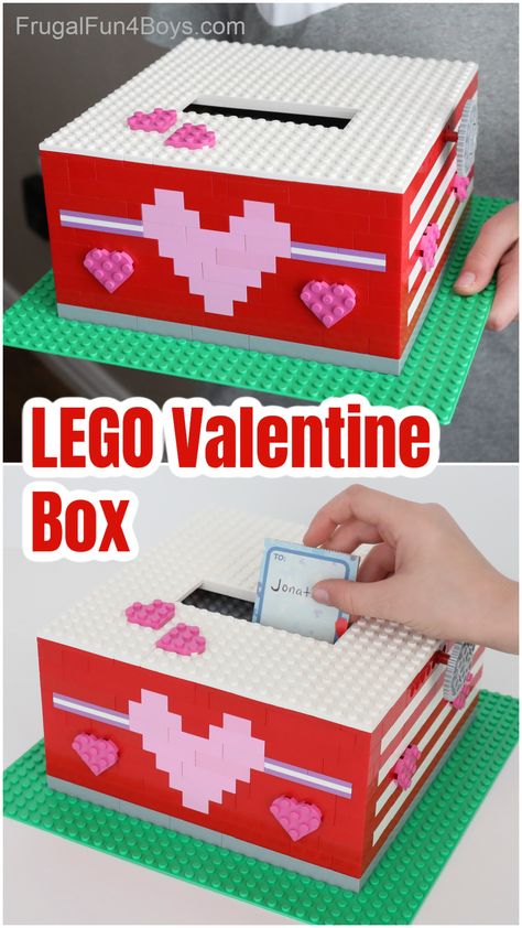 Build a Mechanical LEGO Valentine Box - Frugal Fun For Boys and Girls Cool Valentine Boxes, Lego Valentine, Boys Activities, Girls Valentines Boxes, Diy Valentines Box, Valentine Boxes For School, Kids Valentine Boxes, Valentine Card Box, Valentine Mailbox