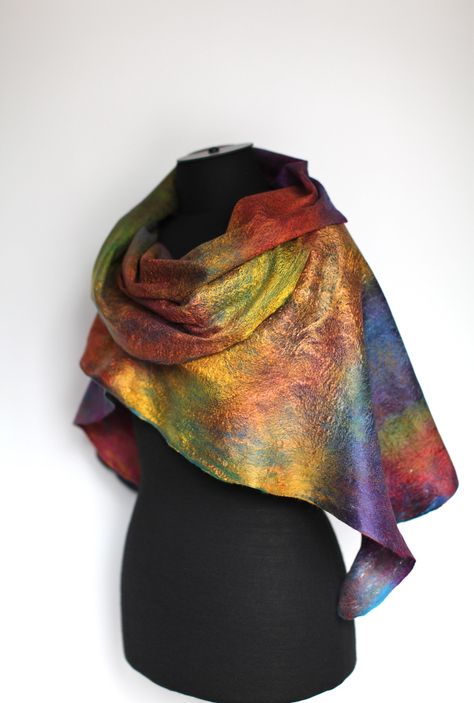 Felted Cobweb Wrap Scarf | Superfine Australian merino wool,… | Flickr Hand Dyed Silk Scarf, Felt Fashion, Nuno Felt Scarf, Felted Scarf, Felted Scarves, Wrap Scarf, Hand Dyed Silk, Nuno Felting, Handmade Felt