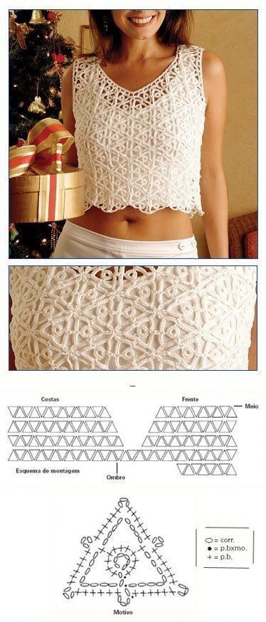 Gilet Crochet, Mode Crochet, Crochet Ladies Tops, Crochet Bolero, Crochet Tops Free Patterns, Crochet Shirt, Crochet Diagram, Crochet Top Pattern, Crochet Blouse