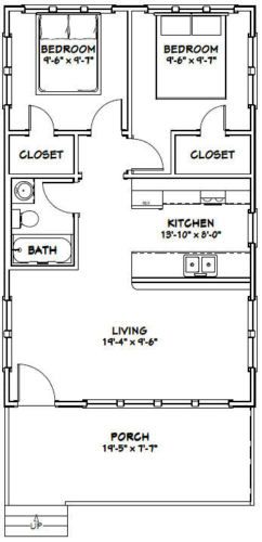 20x32-Tiny-House-640-sqft-PDF-FloorPlan-Model-2E Cabin Floor, Garage Floor Plans, Cabin Floor Plans, Storage Shed Plans, Tiny House Floor Plans, Barn Plans, Bedroom Floor Plans, Cottage Plan, Shed Homes