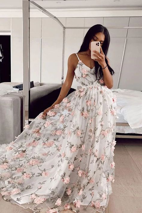 Bridesmaid Dresses, Wedding Party Dresses, Page 2 - dresstby Prom Dresses Floral, Dress Sweet 16, Floral Dress Formal, White Evening Dress, Evening Dresses Cocktail, A Line Prom Dresses, Sweet 16 Dresses, Dresses Floral, Outfits Winter