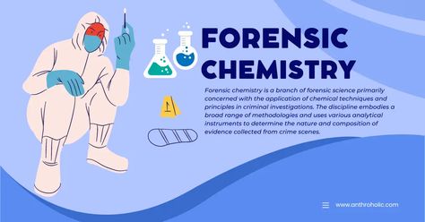 Forensic chemistry is a branch of forensic science primarily concerned with the application of chemical techniques and principles in criminal investigations. The discipline embodies a broad range of methodologies and uses various analytical instruments to determine the nature and composition of evidence collected from crime scenes. Forensic Chemistry, Chemistry Notes, Forensic Science, Forensic, Anthropology, Study Motivation, Chemistry, Composition, Science