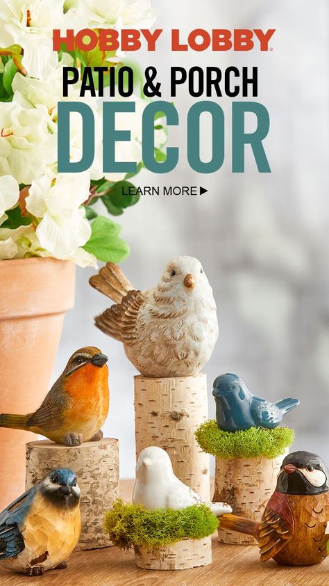 Deck out your outdoor hangout spaces with decor from your local Hobby Lobby®. Outdoor Hangout, Pretty Porches, Bird Nest Craft, Hobby Lobby Decor, Porch Life, Lobby Decor, Spool Crafts, Vintage Farmhouse Style, Decor Pillows