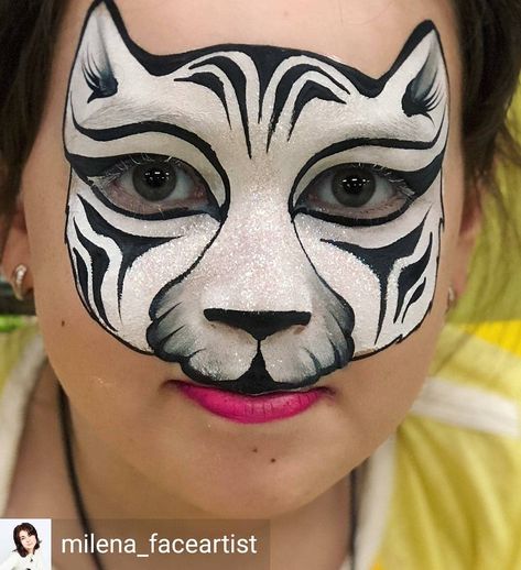 An amazingly crafted white tiger design by @milena_faceartist! Thanks for letting us share your beautiful designs on our #JestPaint IG… White Face Paint, Girl Face Painting, Face Paintings, Tiger Face, Face Painting Designs, Tiger Design, Facepaint, White Tiger, Animal Faces