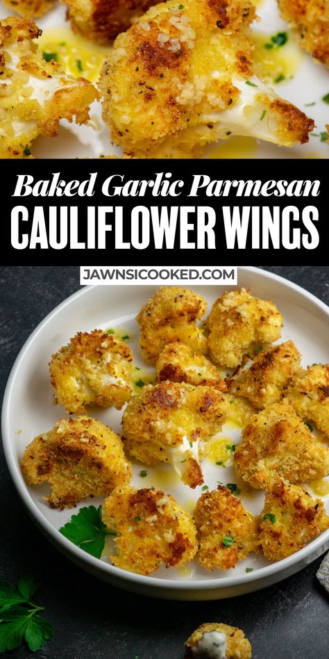 Cauliflower Wings Recipes Baked, Garlic Parmesan Cauliflower Wings, Califlower Wings, Breaded Cauliflower Baked, Cauliflower Wings Recipes, Cauliflower Wings Baked, Baked Cauliflower Parmesan, Breaded Cauliflower Recipes, Healthy Wings