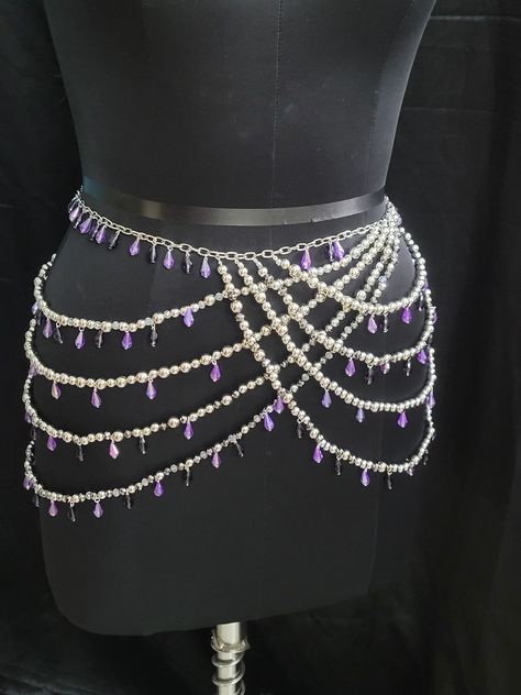 Chain Link Dress, Bead Skirt, Jewled Skirt, Crystal Outfit, Beaded Body Chain, Glamorous Crystal Body Jewelry For Festivals, Elegant Crystal Body Chain For Festivals, Chain Jewelry, Handmade Fantasy Body Jewelry For Festivals