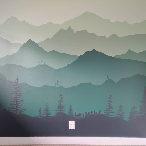 Lotr Mural Wall Art, Lord Of The Rings Nursery Mural, Lord Of The Rings Wall Mural, Lord Of The Ring Nursery, Lotr Bedroom Ideas, The Shire Nursery, Lord Of The Rings Mural, Hobbit Baby Room, Endor Nursery