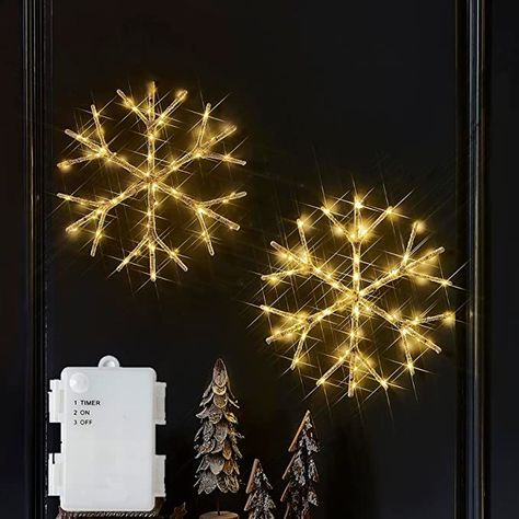 Outdoor Snowflake Lights, Window Christmas, Christmas Village Sets, Snowflake Lights, Christmas Light Installation, Christmas Window Decorations, Indoor String Lights, Christmas Window, Fairy String Lights