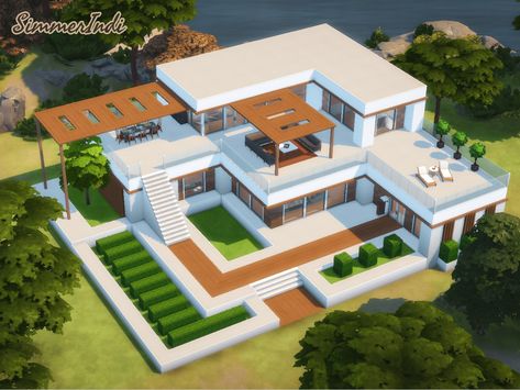 Sims 4 Modern House, Dream House Mansions, House Mansion, Minecraft Mansion, Sims 4 Speed Build, Bangunan Minecraft, Sims 4 House Plans, Sims 4 House Building, Dream Mansion