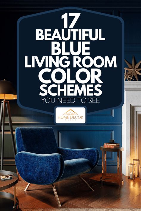 Blue Accent Wall Living Room, Blue Paint Living Room, Blue Living Room Color Scheme, Blue Accents Living Room, Blue Living Room Color, Navy Blue Rooms, Dark Blue Rooms, Blue Couch Living, Dark Blue Sofa