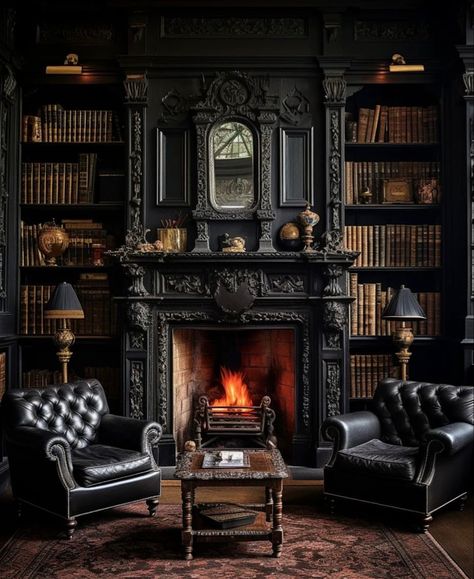 Gothic Victorian House, Dark Academia Interior, Gothic Library, Gothic Mansion, Modern Penthouse, Gothic Interior, Victorian Interior, Dark Academia Decor, Dark Home Decor