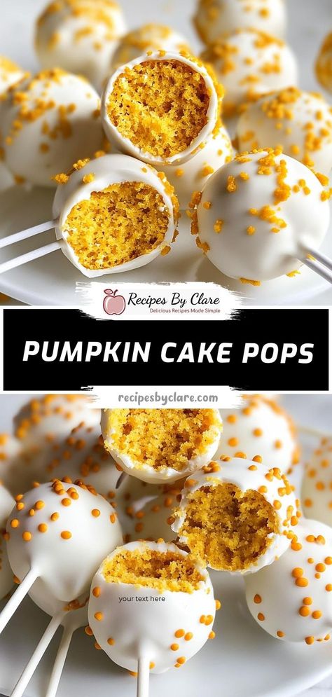 Create these Halloween Pumpkin Cake Pops, combining a moist pumpkin spice cake with a creamy frosting and a candy melt coating. Fun to make and even more fun to eat! Ingredients: 1/4 teaspoon ground nutmeg 1/4 teaspoon ground cloves Orange candy melts Green candy melts These cake pops are not only tasty but also visually appealing, making them the perfect treat for spooky season parties. Thanksgiving Cake Pops, Easy Pumpkin Cake, Fall Cake Pops, Frozen Cake Pops, Pumpkin Cake Mix, Autumn Gathering, Pumpkin Cake Easy, Halloween Pumpkin Cake, Pumpkin Cake Pops