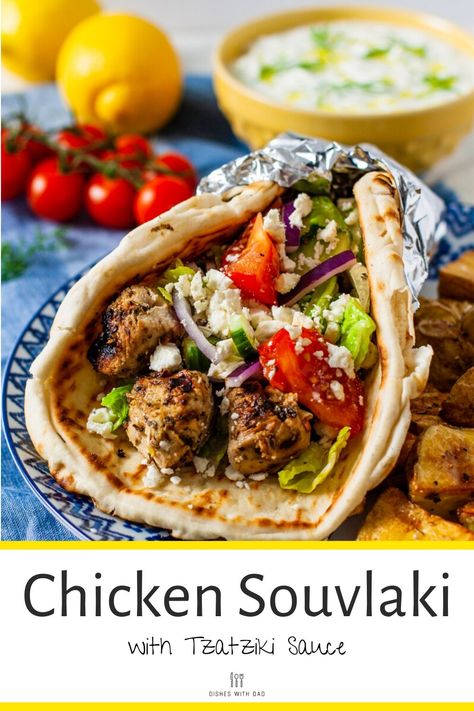 Chicken Souvlaki is a Greek street food classic that is bursting with flavor. It consists of chicken kebabs marinated in lemon, garlic, herbs, and olive oil. It’s delicious served with a classic Tzatziki sauce in a pita wrap, on top of a Greek salad, or as skewers with your favorite Greek side dishes. Greek Chicken Souvlaki, Pita Wrap, Chicken Souvlaki, Greek Dishes, Tzatziki Sauce, Greek Chicken, Mediterranean Diet Recipes, Chicken Dishes Recipes, Kebabs