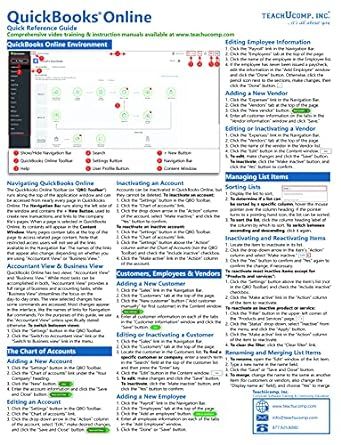 QuickBooks Online Quick Reference Training Card - Laminated Tutorial Guide Cheat Sheet (Instructions and Tips) Quickbooks Tips Cheat Sheets, Quickbooks Tips, Small Business Accounting, Quickbooks Online, Someone New, Reference Books, Cheat Sheet, Training Center, Kindle App