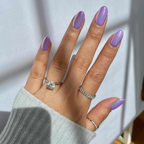 Lavender Latte Nails Are the Dreamiest New Take on the Milky Mani Trend Purple Pedicure Designs, Short Purple Nail Ideas, Lavender Nail Ideas, Purple Nail Art Ideas, Short Purple Nails, Latte Nails, Pastel Manicure, Purple Pedicure, Purple Nail Design