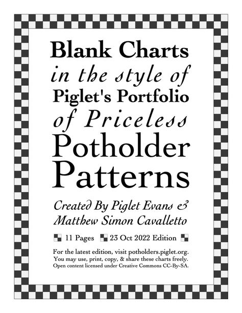 Piglet's Potholder Patterns – A priceless portfolio of weaving charts for loop potholders. Potholder Patterns Free, For Loop, Potholder Loom, Harrisville Designs, Loom Craft, Weaving Loom Projects, Peg Loom, Potholder Patterns, Crochet Potholders