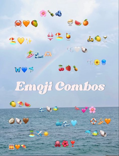 Emoji combos
Emoji combinations
Summer emoji’s August Emoji Combo, Summer Emoji Combinations Aesthetic, Pool Day Emoji Combos, Last Days Of Summer Aesthetic, Pool Emoji Combinations, Hawaii Emoji Combos, Beachy Emoji Combinations, Vacay Emoji Combos, Lake Emoji Combinations