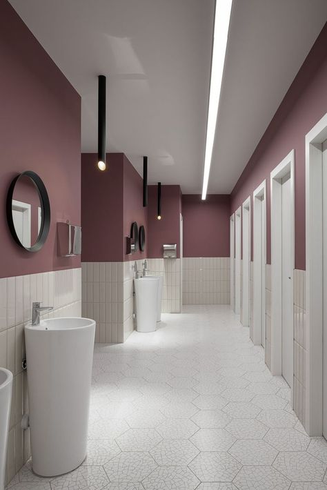 Interior Design Toilet, Public Restroom Design, Ladies Restroom, All Gender Restroom, Lavatory Design, Commercial Toilet, Wc Design, Lobby Interior Design, Restroom Design