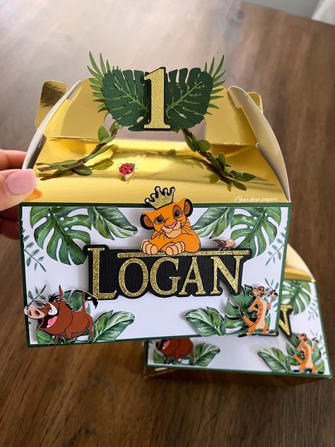 Lion King Birthday Favors, Cricut Party Boxes, Lion King Birthday Party Favors, Lion King Theme Party 1st Birthdays, Lion King 1st Birthday Party, Lion King Centerpieces, Lion King Party Favors, Lion King Party Decorations, 1st Birthday Safari