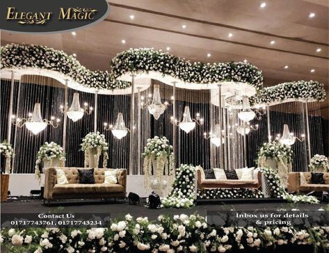 Luxury Wedding Stage Design, Engement Decoration Stage, Reception Stage Decoration Outdoor, Wedding Stage Backdrop Elegant, Wedding Stage Decorations Elegant, Grand Wedding Stage Decorations, Wedding Decorations Indoor Elegant, Modern Wedding Stage Design, Indoor Wedding Decorations