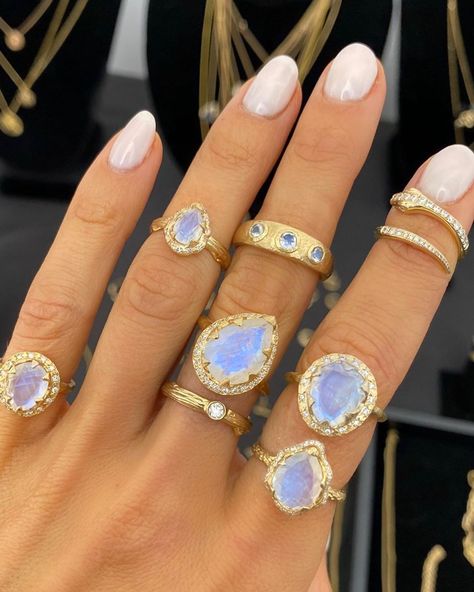 Logan Hollowell Jewelry, Logan Hollowell, Moonstone Rings, Sapphire Diamond Ring, Bling Rings, Moonstone Ring, Jewelry Inspo, Moon Stone, Modern Jewelry