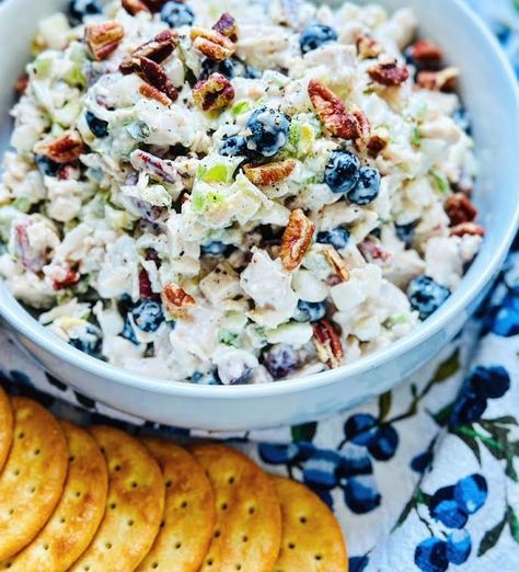 Blueberry-Pecan Chicken Salad | Chef Jen Chicken Salad With Blueberries, Berry Chicken Salad, Chicken Blueberry Salad, Blueberry Salad Recipes, Cold Chicken Salads, Blueberry Chicken, Walnut Chicken Salad, Pecan Crusted Chicken, Yogurt Chicken Salad