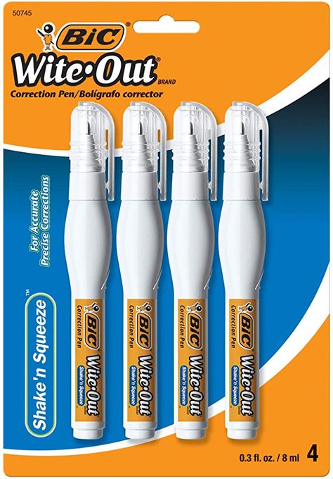 Wite Out, Correction Fluid, Correction Pen, Bic Pens, Pen Brands, School List, Correction Tape, Cool School Supplies, Stationary School