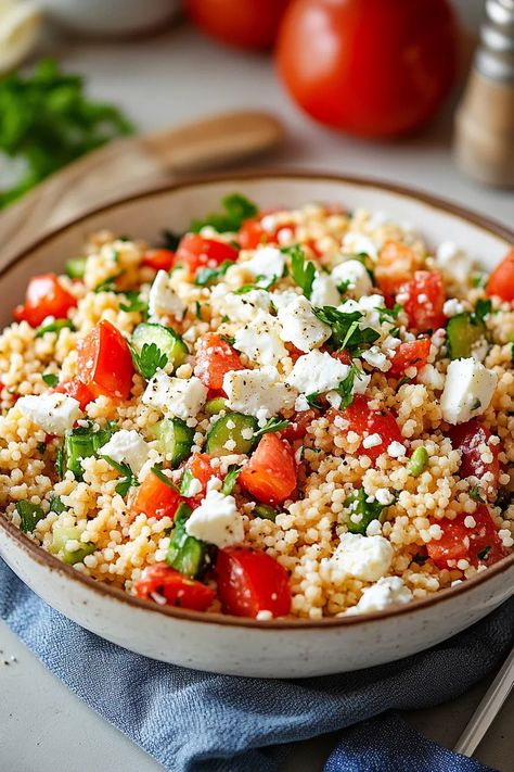 Schnelle Rezepte: Frischer Couscous-Salat In 15 Minuten | Emilia Rezepte Healthy Eating Inspiration, Couscous Salat, Veggie Snacks, Clean Food, Happy Meal, Healthy Snacks Recipes, Clean Recipes, Couscous, Pics Art