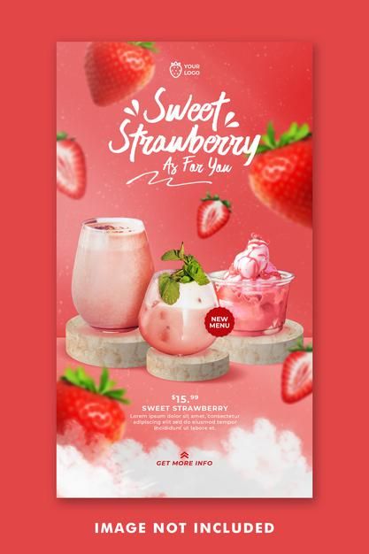 Strawberry drink menu social media post ... | Premium Psd #Freepik #psd Strawberry Poster Design, Milktea Poster, Drink Graphic Design, Strawberry Poster, Poster Drink, Strawberry Drink, Restaurant Promotions, Juice Ad, Coffee Poster Design