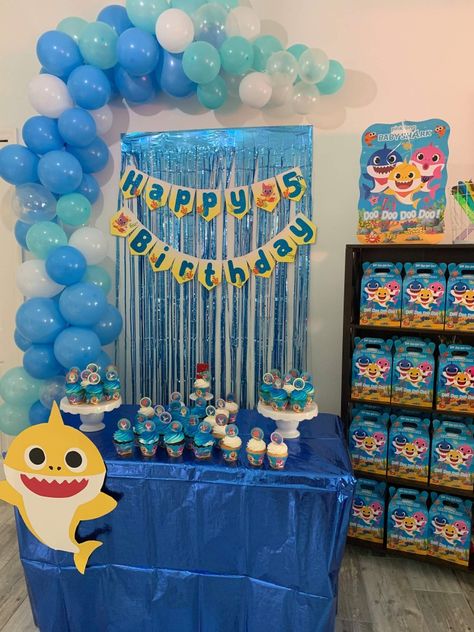 Baby Shark Birthday Party Boy Decoration, Shark Themed Party, Baby Shark Birthday, 2nd Birthday Party For Girl, Shark Themed Birthday Party, 2nd Birthday Boys, Shark Birthday Party, Rainbow Cupcakes, Shark Party