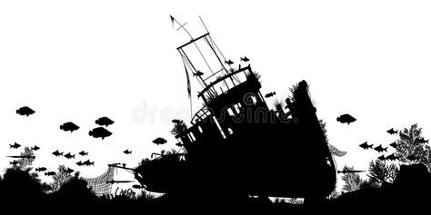 Shipwreck foreground. Editable vector silhouette foreground of coral and fish ar , #Affiliate, #vector, #silhouette, #coral, #Shipwreck, #foreground #ad Shipwreck Silhouette, Shipwreck Illustration, Octopus Coloring, Sunken Boats, Objects Illustration, Ocean Bathroom, Corporate Business Card Design, Vector Silhouette, Silhouette Illustration