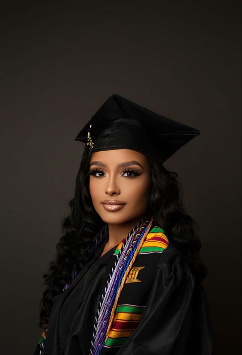 Graduation Headshots Black Women, Graduation Self Portrait, Graduation Pictures Headshots, Black Grad Pictures, Cap And Gown Headshots, Grad Studio Photoshoot Ideas, Lab Coat Photoshoot Ideas, Nurse Grad Shoot, Cap And Gown Photos Black Women