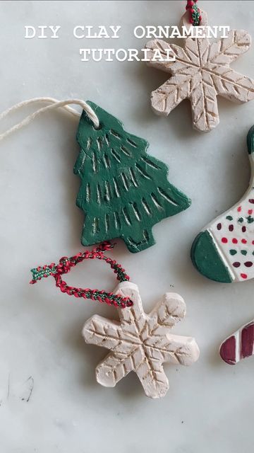 Morgan on Instagram: "Crafty Christmas is up on Youtube now with a full clay ornament tutorial and 3 other DIY holiday decor ideas 🤗🎄 (Clay recipe is from @one_little_project) #diychristmas #clayornaments #diyholidaydecor #christmascrafts" Diy Christmas Ornaments Salt Dough, Clay Holiday Crafts, How To Make Air Dry Clay Ornaments, Handmade Clay Ornaments Diy, Salt Dough Ornaments Ideas, Clay Christmas Gift Ideas, Clay Christmas Crafts For Kids, Diy Ornaments Toddlers, Clay Ornaments Diy Christmas Decorations