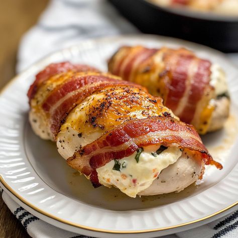 Bacon Wrapped Cream Cheese Stuffed Chicken Breast – Full Recipe Cream Cheese Stuffed Chicken Breast, Bacon Wrapped Cream Cheese, Cream Cheese Stuffed Chicken, Bacon Wrapped Stuffed Chicken, Bacon Wrapped Cheese, Baked Stuffed Chicken, Chicken Breast With Bacon, Stuffed Chicken Breast Cream Cheese, Bacon Wrapped Chicken Breast