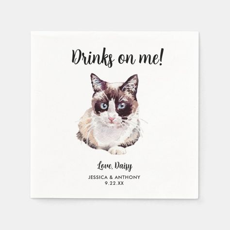 Cat Wedding Cocktail Napkins  Zazzle Make Napkins, Snowshoe Cat, Wedding Cocktail Napkins, Cat Wedding, Let's Get Married, Personalized Paper Napkins, Wedding Pets, Wedding Cocktail, Dog Wedding