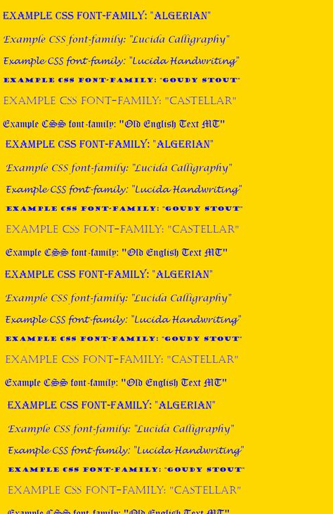 All CSS fonts family Css Font Family, Lucida Handwriting, Old English Text, Css Examples, Cooper Black, Handwriting Examples, Trendy Fonts, Old English Font, Gothic Fonts